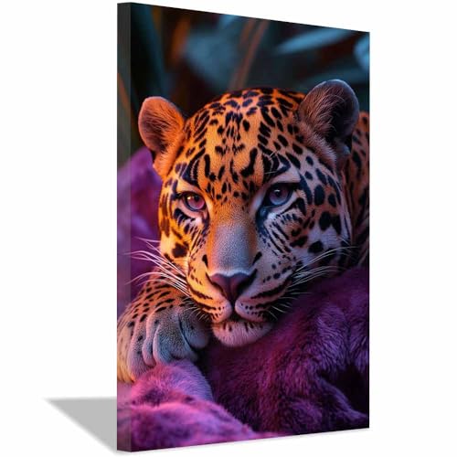 Lienzos leopardo abstractas en color morado, cuadro de arte de pared enmarcado de 20x30cm