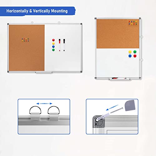 Comix Cork Board Dry Erase Board Combo, 24 x 18 Inches Whiteboard and Bulletin Board