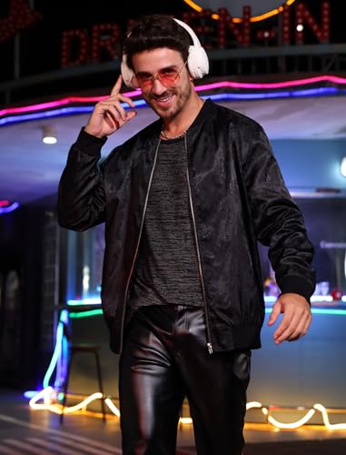 ODIZLI Men's Bomber Jacket Long Sleeve Zip Up Jacket Windbreaker 70s Disco Night Party Nightclub Jackets4