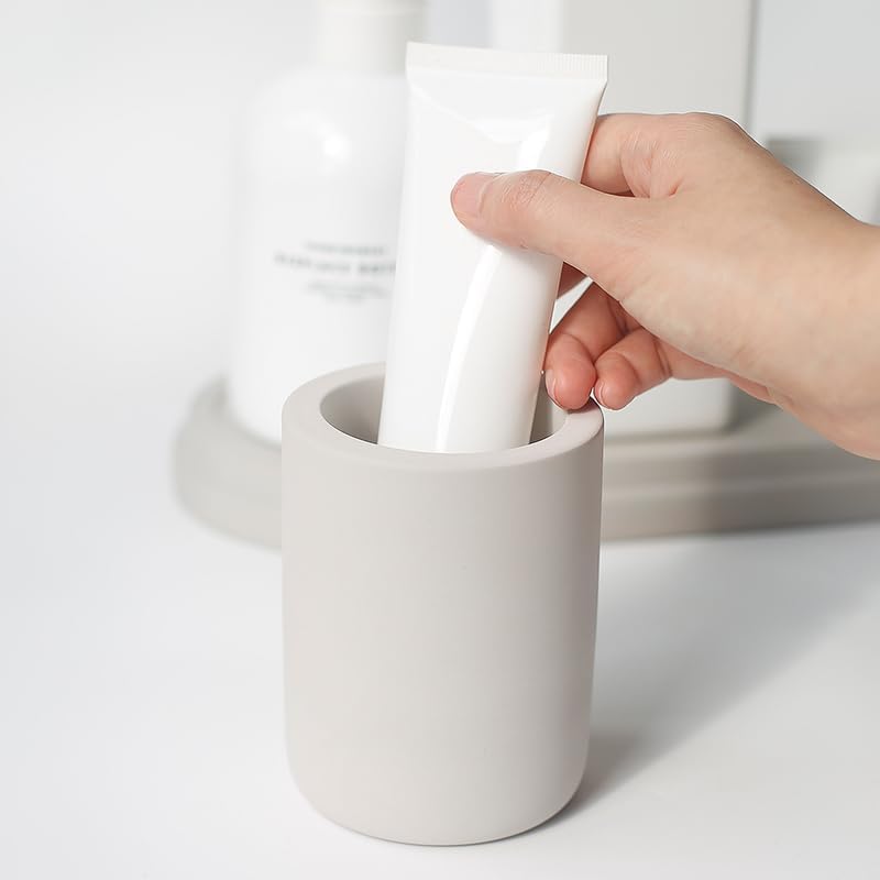 Selegna Drying Stone Toothbrush Holder, Diatomite Toothbrush Holders for Bathroom, Quick Drying Electric Toothbrush & Toothpaste Holder Cup, Diatomaceous Earth Bathroom Sink Organizer (Light Grey) - Image 3