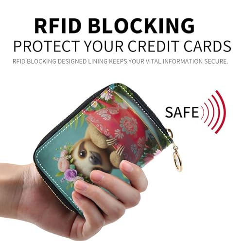 Cute Card Holder RFID Blocking Wallet for Women Zip Around Small Coin Purse Wallet with Zipper Cute Sloth Cup Animal2