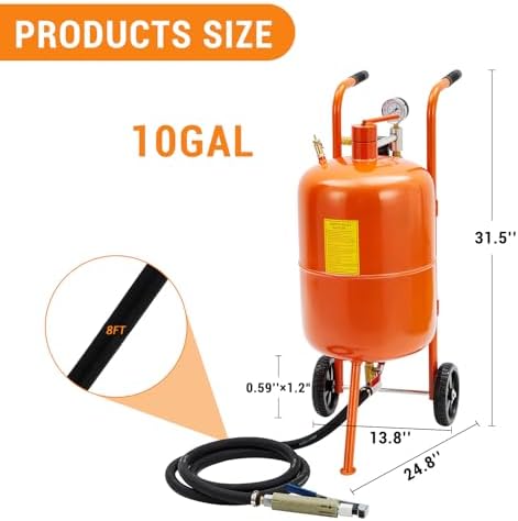 10 gal Sand Blasting Machine, 125 Psi Pressure Air Sand Blasting Kit w/4 Ceramic Nozzles & Oil-Water Separator, Portable Abrasive Blaster for Stain Removal Paint, Orange