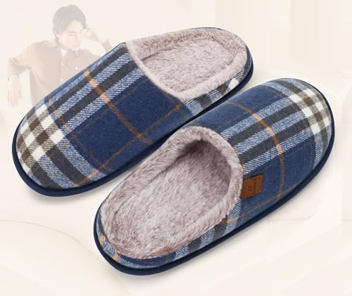 Image of COFACE Mens Cozy Memory Foam Scuff Slippers Casual Slip On Warm House Shoes Indoor /Outdoor Sandal Slippers With Arch Support Rubber Sole Size 7-15