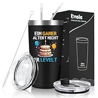 Livole Gamer Geschenk, Lustige Geschenke für Männer, Jungen, Nerds, Zocker Geschenk zum Geburtstag, Coole Geburtstagsgeschenk Mann - Ein Gamer altert nicht er levelt - 600ml Doppelwandig Thermobecher