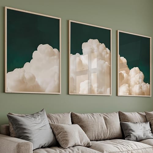 Peinture de nuages ciel art émeraude 30x50 cm : habillez vos murs vides avec élégance