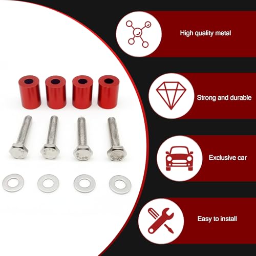 nodteem 1 Set Racing Modification Parts JDM Hood Heightener, Automotive Turbo Motor Hood Spacer Riser Kit, Durable Original Aperture 8MM Aluminum Alloy Hood Gasket, Universal for Most Cars (Red)
