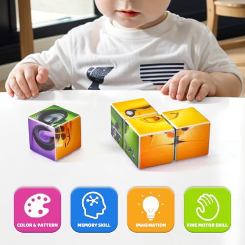 Image of Pairez Toys Magnetic Building Blocks Tiles, Large Magnetic 1.65 inch Cubic Puzzle Toys in Vehicles Theme, STEM Montessori Sensory Toys for Toddlers 1-3, Gifts for Girls & Boys
