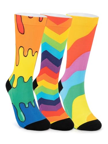 Image of Novelty Crew Socks for Unisex Wild Side with These Eye-Popping Prints 3 Pairs One Size