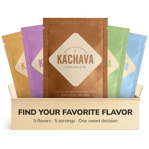 Ka’Chava All-In-One Nutrition Shake Blend, 5 Flavor Sample Pack, 5 Servings, 85+ Superfoods & Nutrients, Meal Replacement, Greens Plant-Based Superfood Powder Protein Drink, Digestive Enzymes & Probiotics, Vegan Dairy Gluten Free