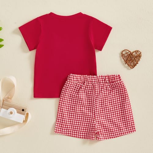 Image of 4th Of July Toddler Boy Outfit Popsicle American Flag T-Shirt and Gingham Plaid Shorts Set Independence Day Clothes