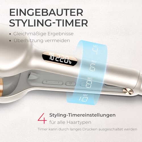 TYMO ROVY Welleneisen für haare, Lockenstab große Locken geeignet für Anfänger, Sofortiges Wellen, 32mm Ionen Keramik Hair Curler für Lange kurze Haare mit 4 Temperaturen LED-Anzeige, Gold