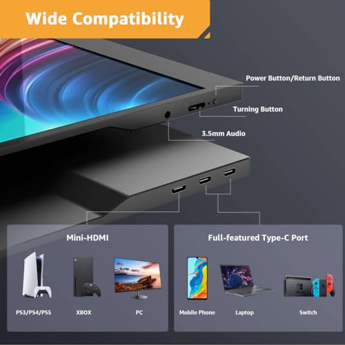 Image of Yodoit Portable Monitor for Laptop 1920x1080 17.3 inch FHD Screen IPS Display with USB Type C Port, Built-in Speakers and Smart Cover Compatible with PC, MacBook, Xbox (Black)