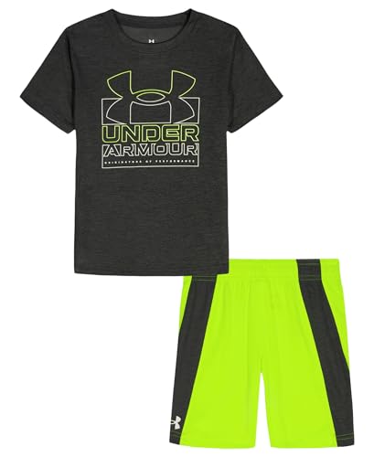Under Armour Boys' 2-piece Short Sleeve Graphic T-Shirt and Shorts Set, Lightweight & Breathable, Black Twisty, 5