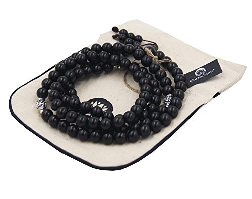 DharmaObjects Tibetan MEDITATION 108 Beads Ebony Wood MALA For Compassion (Ebony Wood)