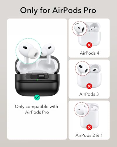 Image of ESR for AirPods Pro 2 Case (2023 /2022 /2019, 2nd /1st Gen), Compatible with Airpods Pro 2 (USB-C /Lightning Cable), MagSafe Ready, Magnetic Lid Lock, Full Drop Protection Cover with Lanyard, Black