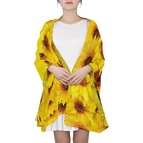 Long Scarf for Women Yellow Sunflower Lightweight Sheer Scarve Wrap2