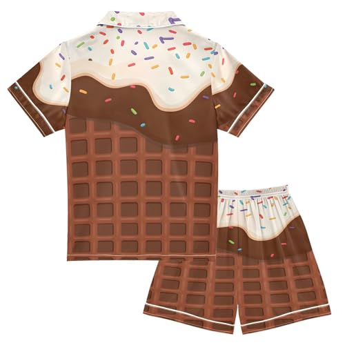 Chocolate Ice Cream Waffle Print Pajamas Set Summer Button Down Sleepwear Pjs Sets Comfy Loungewear2