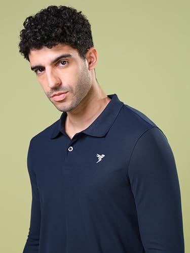 Image of TECHNOSPORT Mens Slim Fit Polyester Active Wear Collar Polo T-Shirt with Long Sleeves for Workout, Sports