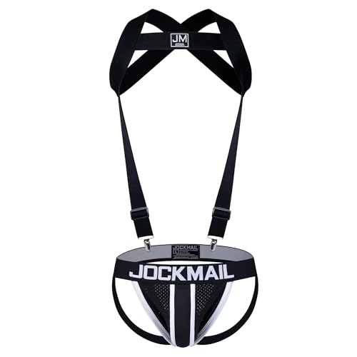 JOCKMAIL Men's Harness and Jockstrap Set Adjustable Elastic Chest Strap with Breathable Double Jock Underwear