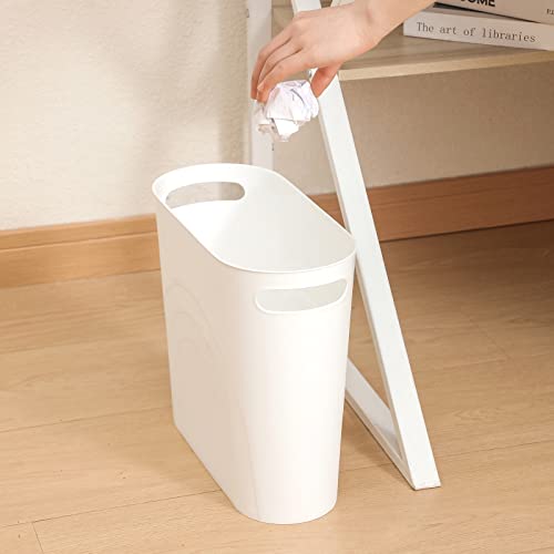 Image of rejomiik Small Trash Can, 3.5 Gallon Slim Garbage Can Plastic Waste Basket with Handles Container Bin for Narrow Spaces Bathroom, Bedroom, Kitchen, Office at Home, White