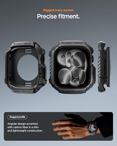 Image of Spigen for Apple Watch Series 11 Case, Rugged Armor Compatible with Series 11 /10 42mm Durable Protective TPU Flexible Shock Proof Military Grade Bumper - Matte Black