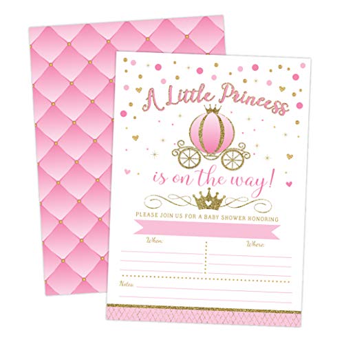 Your Main Event Prints Princess Baby Shower Invitation Royal Pink and Gold Carriage Baby Sprinkle 20 Fill in Invitations and