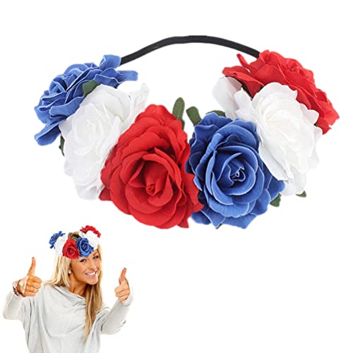 Blau Rot Weiß Stirnband Rose Blume Krone Floral Stirnband Rose Blume Kopfschmuck Frauen Elastisches Stirnband Haarschmuck Hawaii-Accessoires Cover