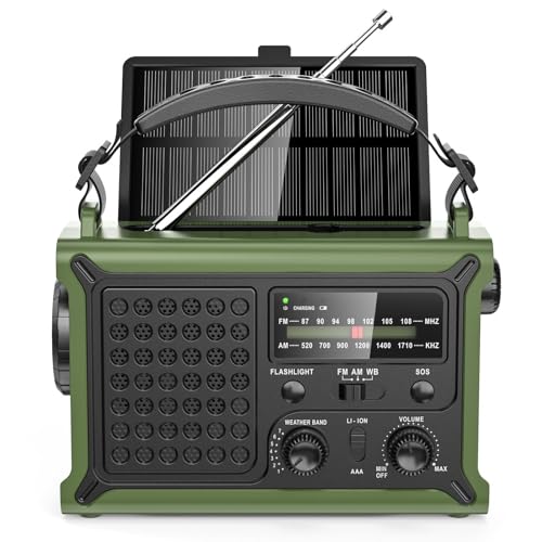 MINORZ 12000mAh Kurbelradio, Tragbares Notfallradio mit Große Solarplane, HiFi Klangqualit, AM/FM Weltempfänger, SOS, Taschenlampe & Leselampe, IPX6 Wasserdicht, Ideal für Outdoor Camping Notfall