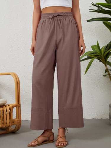 grewley Womens Cotton Linen Pants Wide Leg Loose Vacation Chestnut Brown S — view 2