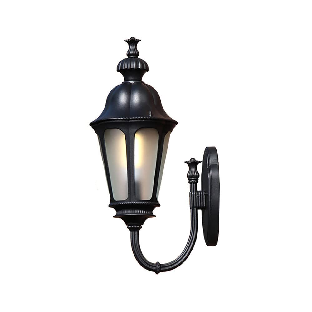 NHPJFDC European Style E27 Outdoor Lantern Wall Lamp - IP65 Waterproof Aluminum Retro Sconce for Garden, Balcony, and Doorway(Sand Black)