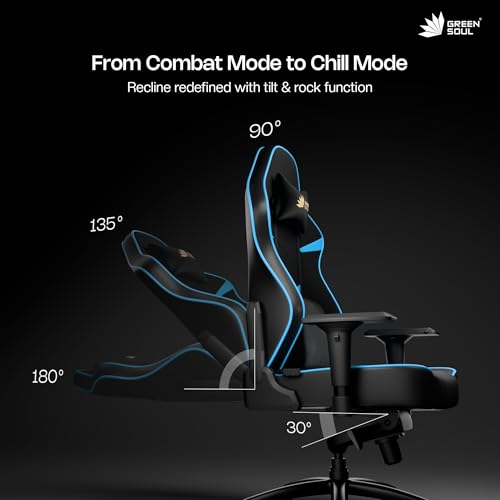 Image of Green Soul Monster Ultimate Series T | Multi-Functional Ergonomic Gaming & Office Chair| Premium Spandex & PU Leather Fabric | Adjustable Neck, Lumbar Pillow | 4D Adjustable Armrests (Black Blue)