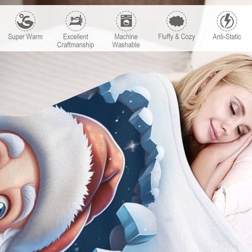 Manta de forro polar de Papá Noel para sofá y cama, textil cálido de invierno de 130 x 150 cm 6