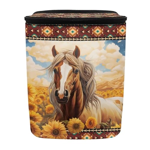 Image of Aztec Horse Sunflower Car Trash Can Hanging Leak Proof Trash Bin Hanging for Back /Front /Console of Cars,Horse Car Accessories for Women Men