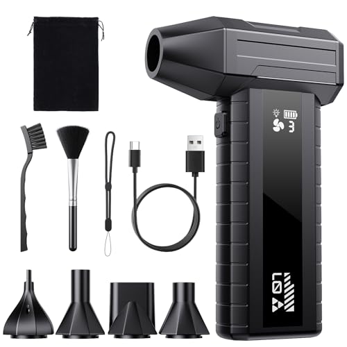 Nevoke Druckluftspray Alternative, Elektrischer Air Duster mit 200.000 U/min Turbo Gebläse, 10500 mAh Akku Gebläse für PC Reinigung & Tastatur Reinigungsset, LED-Licht, Smart-Display, USB-C