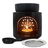 räucherstövchen mit Seib and Schale für Diffuser ätherische öle 120ml Duftlampe Teelicht duftlampe für ätherische öle，Matt Schwarz Keramik weihrauchbrenner.