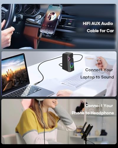 layajia Aux Kabel, Audio Kabel 3,5mm Klinkenkabel 1.2M, Stereo Audio Nylon Geflochtenes Klinke auf Klinke Stecker Kopfhörer Kabel für Kopfhörer, Auto, PC, Lautsprecher, Stereoanlagen, MP3-Player