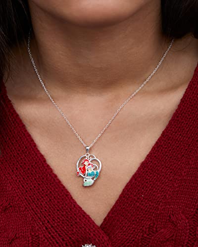 Disney Jewelry for Women, Little Mermaid Ariel Silver Plated Necklace Pendants, Rainbow Crystal, Rainbow Glitter, Crystal Seashell Accents, 18"2