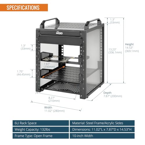 Image of Tecmojo 6U Network Rack, 10 inch Mini Server Rack with 2 Side Translucent Panels & 2 Top Handles, 7.87 inch Deep, for 10 inch IT Equipment & A /V Devices, Black