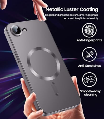 Image of DIZORO Magnetic Case for iPhone 17e / iPhone 16e Case [Compatible with MagSafe][Built-in Camera Lens Protector] Slim Soft Silicone Bumper Shockproof Metallic Luster Back Cover Phone Case (Space Grey)