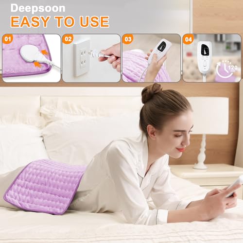 Image of Deepsoon Heating Pad,Electric Heating Pads for Back,Neck,Moist Heating Pad for Abdomen Shoulder Knee Legs,Dry /Moist Heat&Auto Shut Off,Mother's Day Birthday for Men and Women,Light Purple,24x12 Inch
