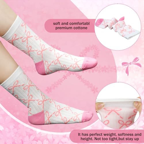 5 Pairs Coquette Socks for Women Pink Bow Socks Set Cotton Breathable Cute Mid Stuff Gift for Sleeping Home Women Girl4