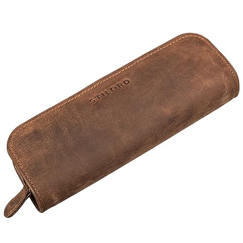 STILORD Alfie Estuche Bolígrafos Cuero Estuche Escolar para Lápices Bolígrafos Portaplumas Vintage Estuche Adulto Cartuchera de Piel Auténtica Color:marrón - Medio