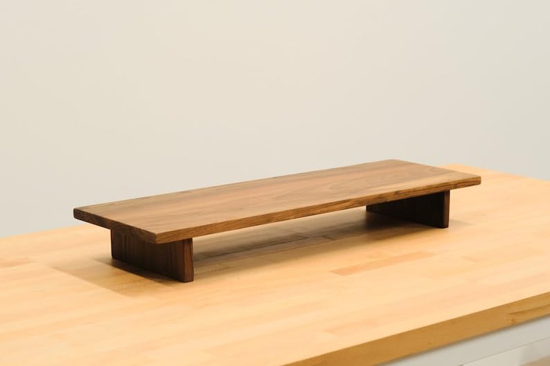 carpentray 80Cm Wooden Computer Long Monitor Stand, Monitor Riser Desk Shelf Desktop Legs Stand TV Laptop Riser with Keyboard Storage Desk (Hunny Finished) (32 Inch)