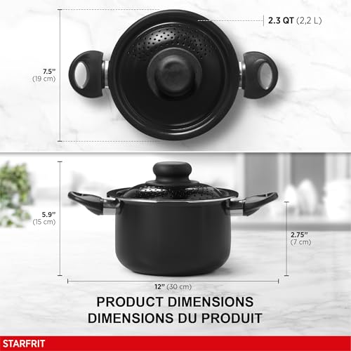 Starfrit Mini Pasta Pot with Perforated Lid, 2.2L Capacity, Quick Heat Distribution, Compact Stock Pot with Locking Drain System, Black by Starfrit - Image 5