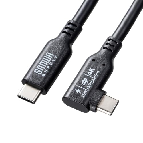 �T�����T�v���C USB Type-C�P�[�u�� 1m PD100W 4K 60Hz�f���o�� L�^�Ŕz���������� KU-10GCCP100L10 | DisplayPort Alternate Mode�Ή� �ő�10Gbps PD100W 20V5A 4K60