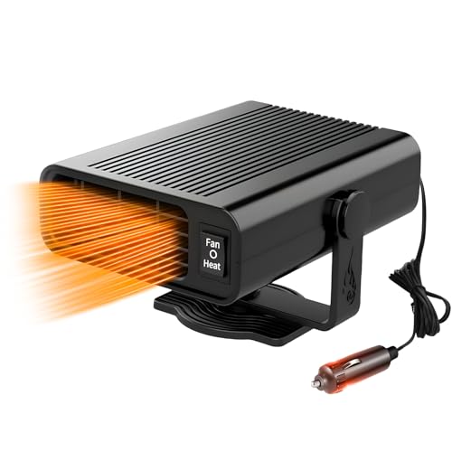 Avilia Termoventilatore Caldo/Freddo per Auto con Cavo 140cm 12V 150W - Riscaldamento Rapido - Doppia Funzione da Ventilatore e Stufa - Fissaggio con Bioadesivo o Viti - Regolabile, Comodo e Pratico