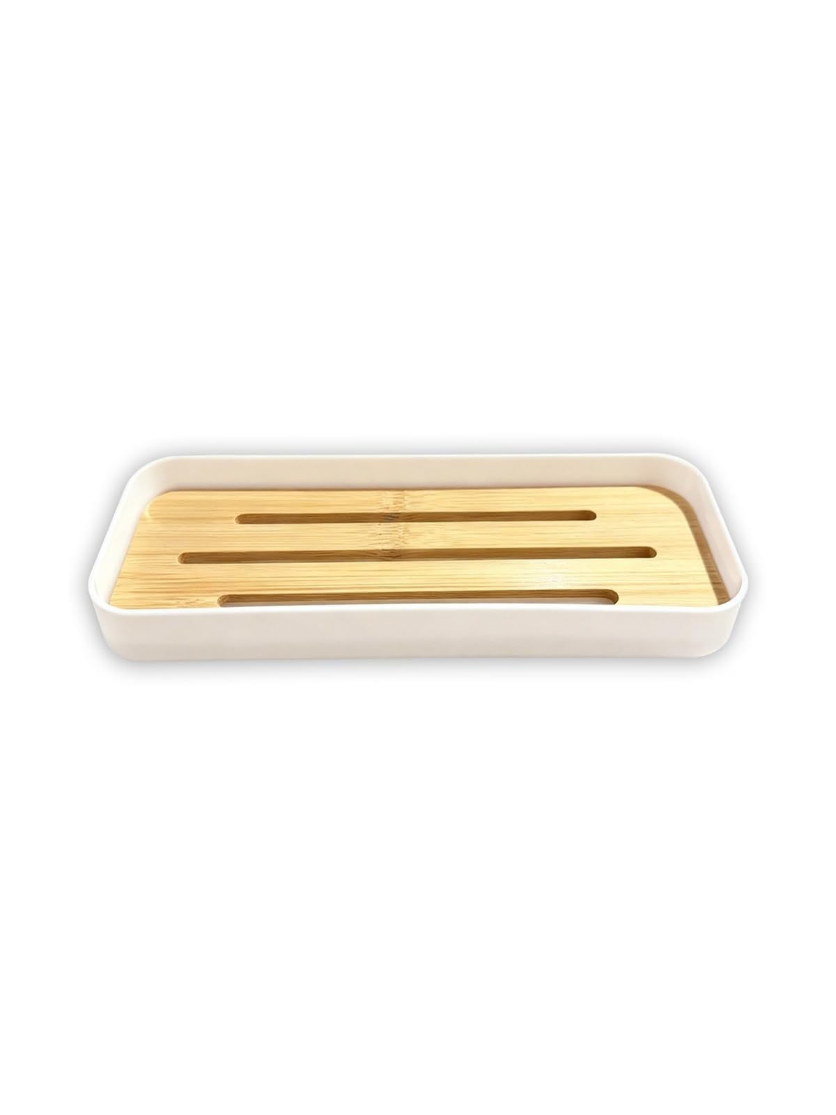 LIANXIBAG 2pcs Bamboo Soap Dish Bottles Holder Tray Removable Countertop Drain Candle Perfume Jewelry Organization Bathroom Vanity(White)