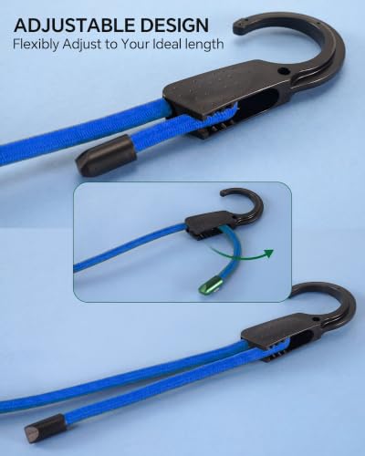 Image of Lucky Straps 60 inch Adjustable Bungee Cords with Hooks, Blue, 5 Pack | UV-resistant Elastic Bungee Straps Adjust from 6.5 inch to 60 inch with Superior Stretch to Secure Cargo, Tents, Bikes & Luggage