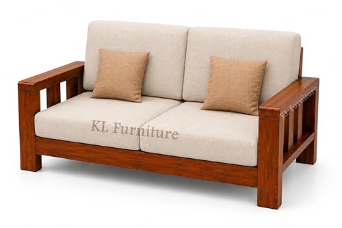 Image of KL Furniture Wooden Sofa Set with Center Table for Living Room | 7 Seater Sofa Set | Solid Sheesham Wood Sofa Set for Living Room Furniture (3+2+2, Brown, Natural Teak Finish)