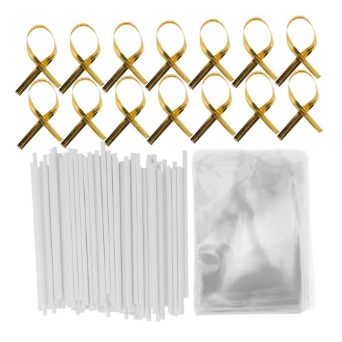 INOOMP 1Set Paper Sticks with Clear Treat Bags and Twist Ties for Cake Pops Hard Candy Chocolates and Desserts at Parties and Celebrations